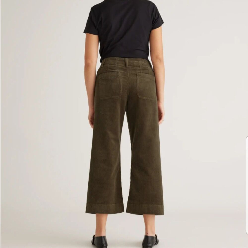 Quince Corduroy Seaweed Green Cropped Wideleg Pants Women's Size 14 - Picture 2 of 9